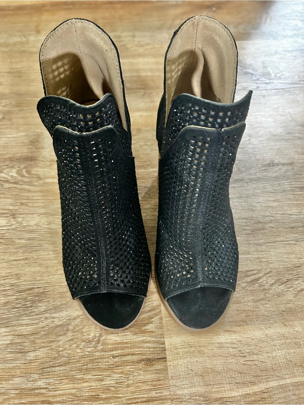 Very G Black Perforated Peep-Toe Ankle Booties